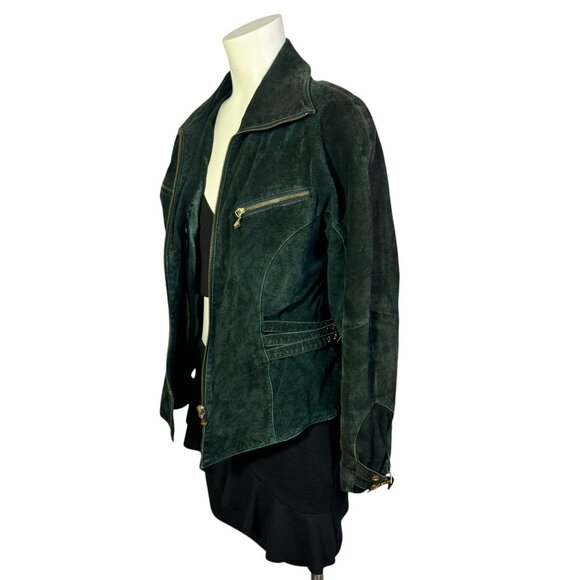 Vintage Hide Park Green Suede Leather Jacket Women's Small | Moto Biker - Picture 11 of 12